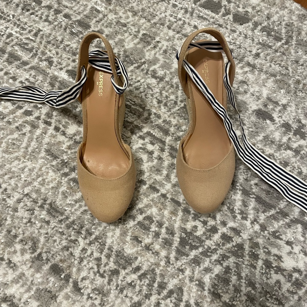 Express Tan Espadrilles with Blue Accents